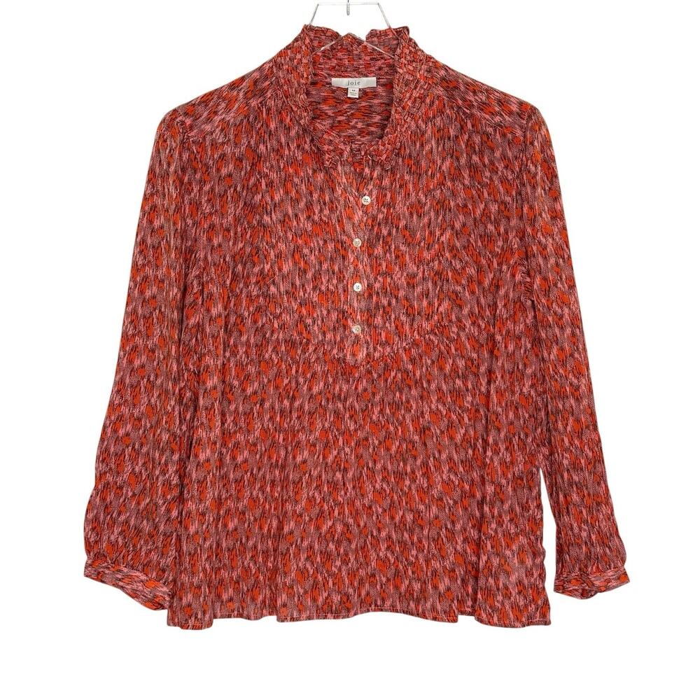 Joie Stinson Henley Blouse M Red Breezy Cotton Peasant Cottage Boho Pintuck